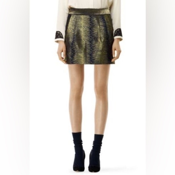 Club Monaco Women’s Joelle Shimmery Jacquard Gold Skirt Size 4 - Picture 3 of 15